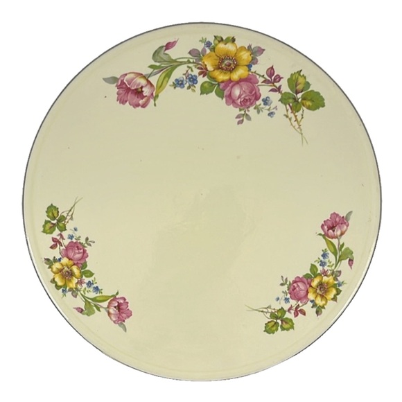 Vintage Floral Porcelain Ceramic Cake Serving Plate Raised Stand & Platinum Trim - Picture 8 of 8